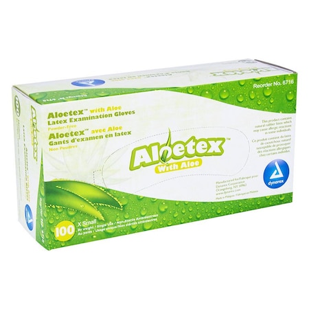 Dynarex Green Aloetex Latex Exam Gloves, Soothing Aloe, Powder Free, Ambidextrous, X-small, 100PK 6716